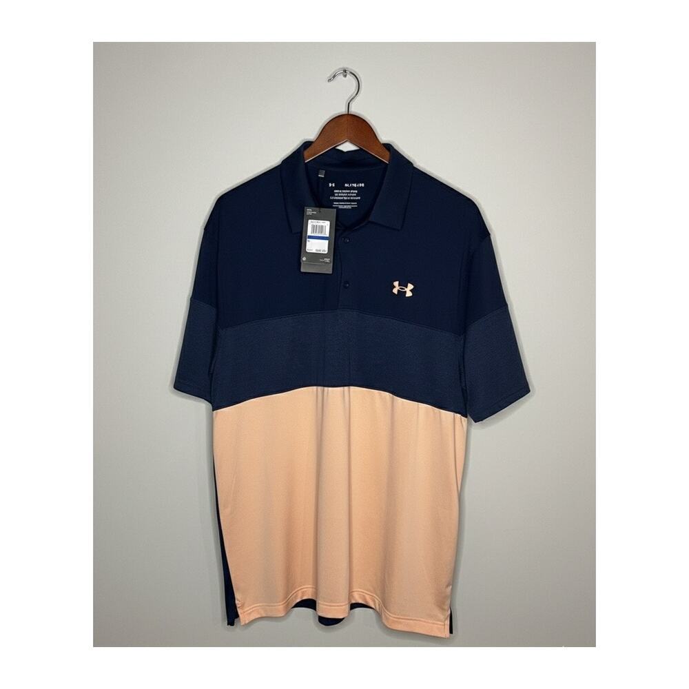 NEW Under Armour Men's The Playoff Performance Golf Polo Size XL Blue Pink